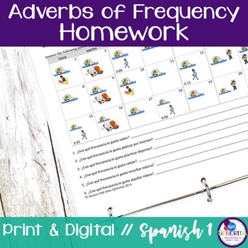 Preview of Spanish Adverbs of Frequency Homework - adverbios de frecuencia worksheet