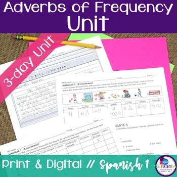 Preview of Spanish Adverbs of Frequency Unit with the present tense - print and digital