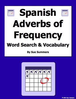 Spanish Adverbs of Frequency Word Search Puzzle Vocabulary