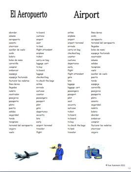 spanish airport travel crossword puzzle and vocabulary list substitute lesson