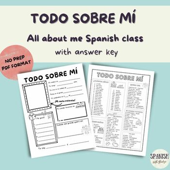 Preview of Spanish All about me activity Todo sobre mi No prep Middle High School