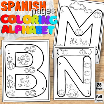 Preview of Spanish Alphabet A - Z Coloring Pages Autumn & Fall Pumpkin Theme Coloring Book