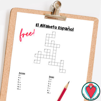 Spanish Alphabet Crossword Puzzle El Alfabeto FREE TpT