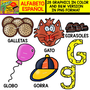 Spanish Alphabet Clipart Set - Letter G - 28 Items by Ready to Teach Clips