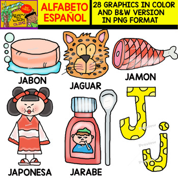 Spanish Alphabet Clipart Set - Letter J - 28 Items by Ready to Teach Clips