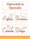 Spanish Alphabet Coloring Flash Cards with Pictures and Names