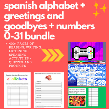 Preview of Spanish Alphabet, Greetings and Goodbyes, and Numbers 0-31 BUNDLE (Spanish 1)