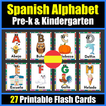 Spanish Alphabet Letters Flash Cards for Pre-k & K to learn the ABC's ...