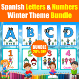 Spanish Alphabet Letters & Numbers Flashcard Bundle in Spanish with Winter Theme