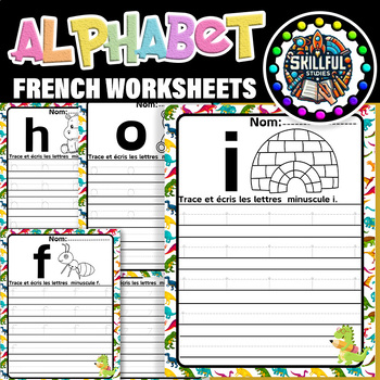 Preview of French Alphabet Lowercase a-z Tracing & Writing Dinosaur Themed |Alphabet