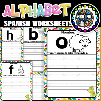 Preview of Spanish Alphabet Lowercase a-z Tracing & Writing Dinosaur Themed| del alfabeto