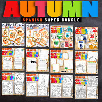 Preview of Spanish Alphabet, Numbers, Colors & Shapes Autumn Theme Beginners Super Bundle