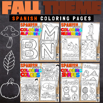 Preview of Spanish Alphabet, Numbers, Colors and Shapes Coloring Pages Autumn / Fall Bundle