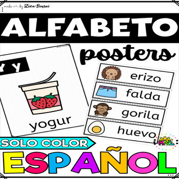 Preview of Spanish Alphabet Posters Picture Cards Tarjetas Carteles del Alfabeto SOLO COLOR