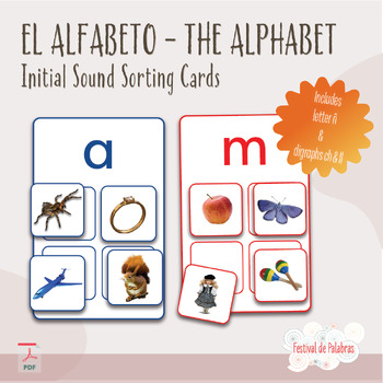 Preview of Spanish Alphabet Sorting Cards - Montessori Inspired - Real Images