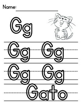 Spanish Alphabet Tracing Worksheet Freebie - Letter G by AM Preschool ...