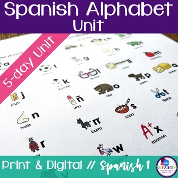 Preview of Spanish Alphabet Unit - el alfabeto lessons activities worksheets print digital