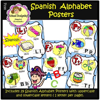 Spanish Alphabet Posters - Wall Cards - Alfabeto Español (School Designhcf)