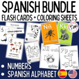 Spanish Alphabet Numbers Activity Worksheets BUNDLE - Flashcards Matching Color