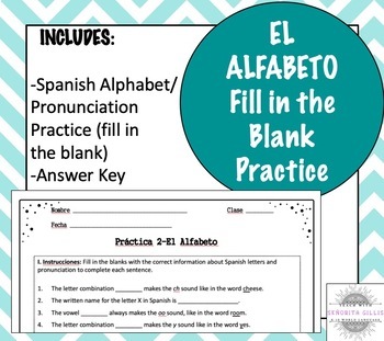 Preview of Spanish Alphabet and Pronunciation Fill in the Blank Practice (El Alfabeto)