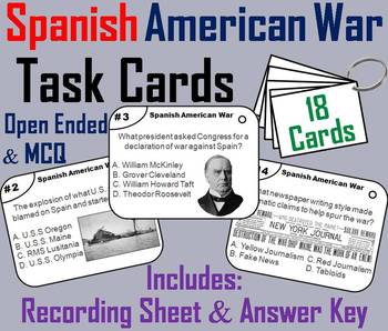 Preview of Spanish American War Task Cards Activity (Yellow Journalism, Rough Riders etc.)