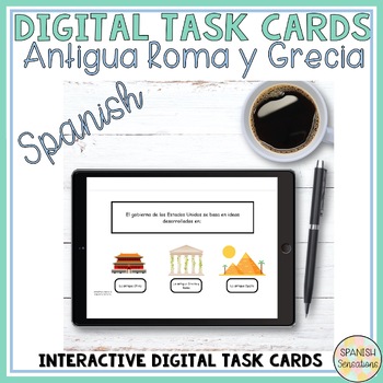 Preview of Spanish Ancient Greece Rome Digital Task Cards Tarjetas Digitales Antigua Roma