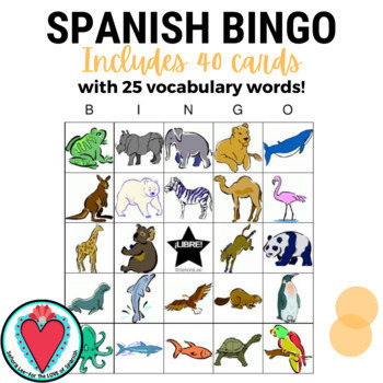 Spanish Animals Bingo Game - Elementary Spanish | TpT