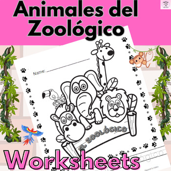 Preview of Spanish Animales del Zoológico activities and worksheets for K-5 students
