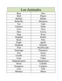Spanish Animals Chart FREEBIE!