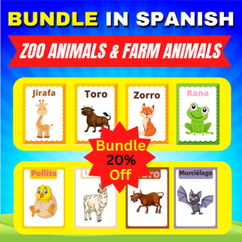 Spanish Animals Flashcards Bundle for kids to learn Animal Vocabulary in  Spanish