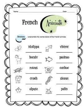 french animals worksheet packet by sunny side up resources