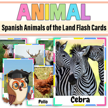 Preview of Spanish Animals of Land Real Pictures Vocabulary Flashcards for Prek and K