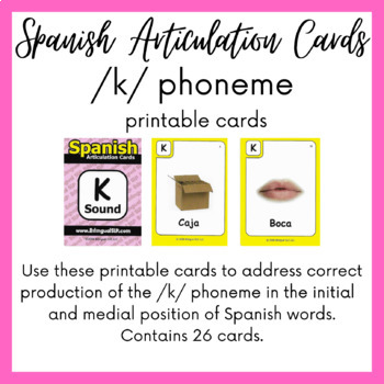 Preview of Spanish Articulation Cards K (Photo) printable flashcards