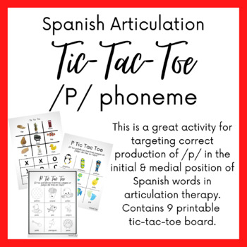 Preview of P Sound Spanish Articulation Tic-Tac-Toe for Speech Therapy