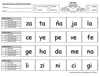 Preview of Spanish Assessments -  syllables, words, and sentences