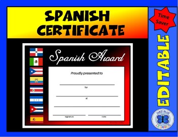 Preview of Spanish Award 2 - Editable
