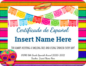 Preview of Spanish Award Certificate Template