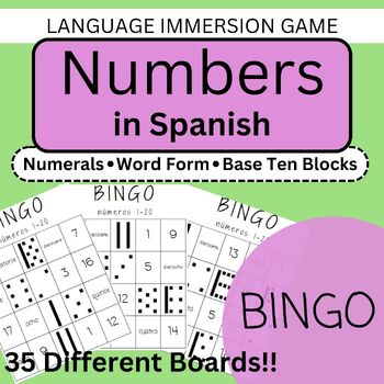 Preview of Spanish BINGO Numbers 1-20 Numeral, Pictorial and Word Form Practice