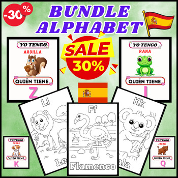 Preview of Spanish Animals Coloring Sheets- Coloring Book- I Have, Who Has- Alphabet Bundle