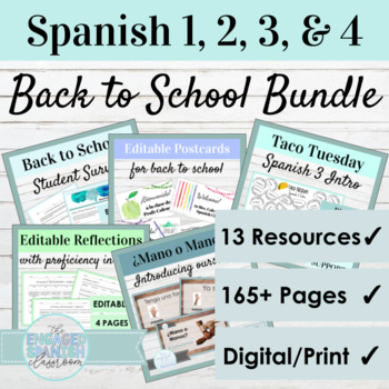 Preview of Spanish Back to School Activity Bundle for level 1 2 3 and 4 | Digital and Print