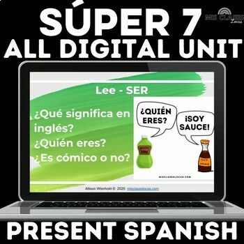 Preview of Spanish Back to School Super 7 Present Tense Verbs Digital Resources Google Unit