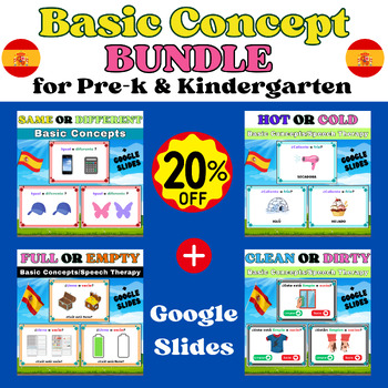 Preview of Spanish Basic Concepts Speech Therapy. 54 Task Cards Bundle for PRE-K & K