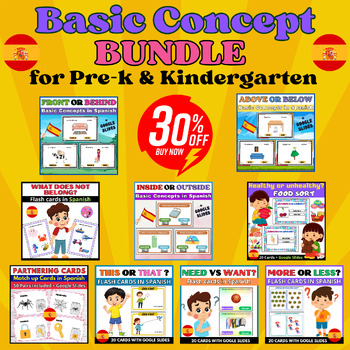 Preview of Spanish Basic Concepts Speech Therapy.Task Cards Bundle for PRE-K & Kindergarten