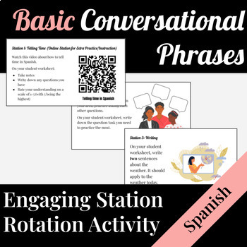 Preview of Spanish Basic Conversational Phrases Station Activity | Novice | Interactive