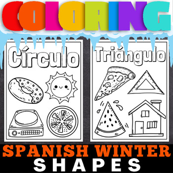 Preview of Spanish Basic Shapes in Coloring Book Winter Theme Worksheets PreK/ Kindergarten