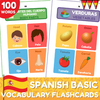 Preview of Spanish Basic Vocabulary Flashcards | English-Spanish Picture Dictionary