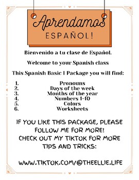 Preview of Spanish Basics I - Package Handouts with worksheets
