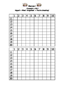 Spanish Teaching Resources. Battleships Game / Lotto Grid Numbers 1-20