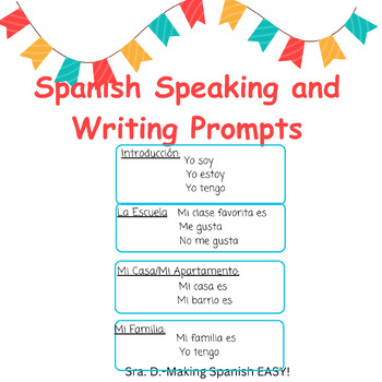 Preview of Spanish Beginner Speaking and Writing Prompts!