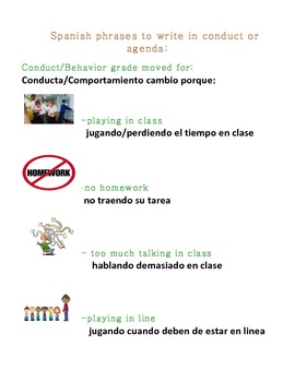 Preview of Spanish Behavior or Conduct message for Parents